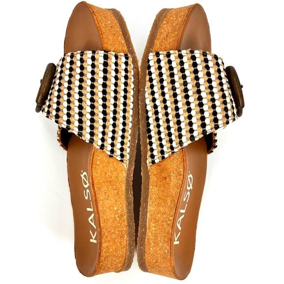 Kalso Earth Shoe “Sway”Negative Heel Cork Slide Sandal SZ 7.5US Black Tan Fabric - Picture 5 of 8
